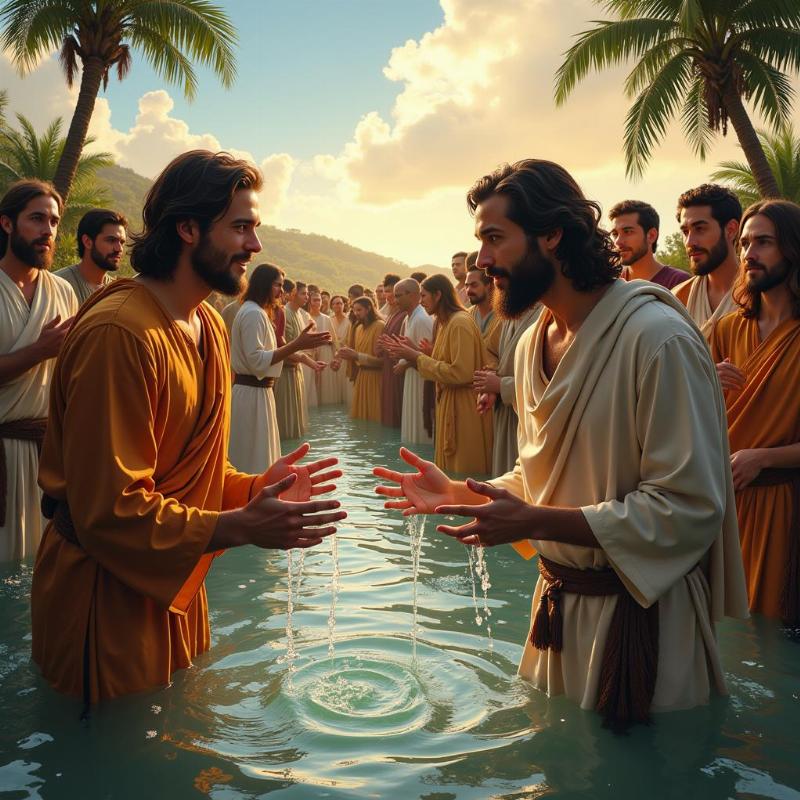 Biblical scene of baptism