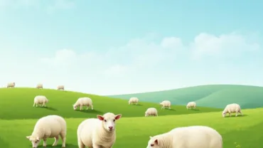 A flock of white sheep peacefully grazing in a green meadow.