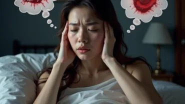 Woman experiencing anxiety in dream about menstrual blood