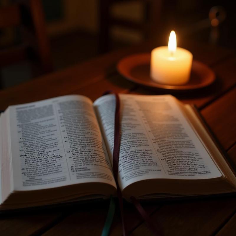 Open Bible with Candlelight