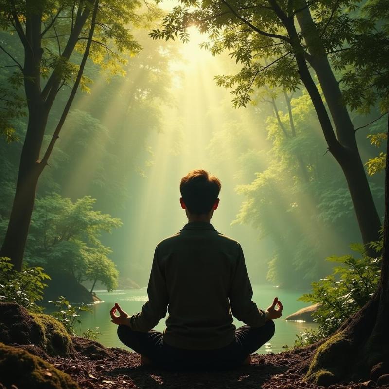 Person meditating peacefully in nature