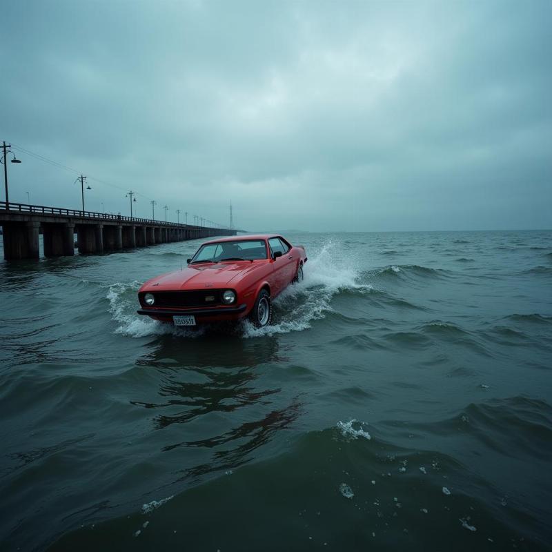 Car driving into water