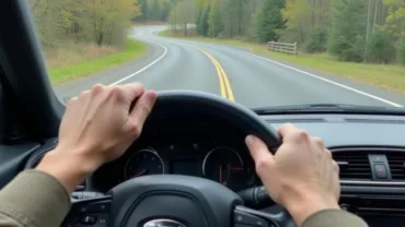 Driving a Car on Winding Road