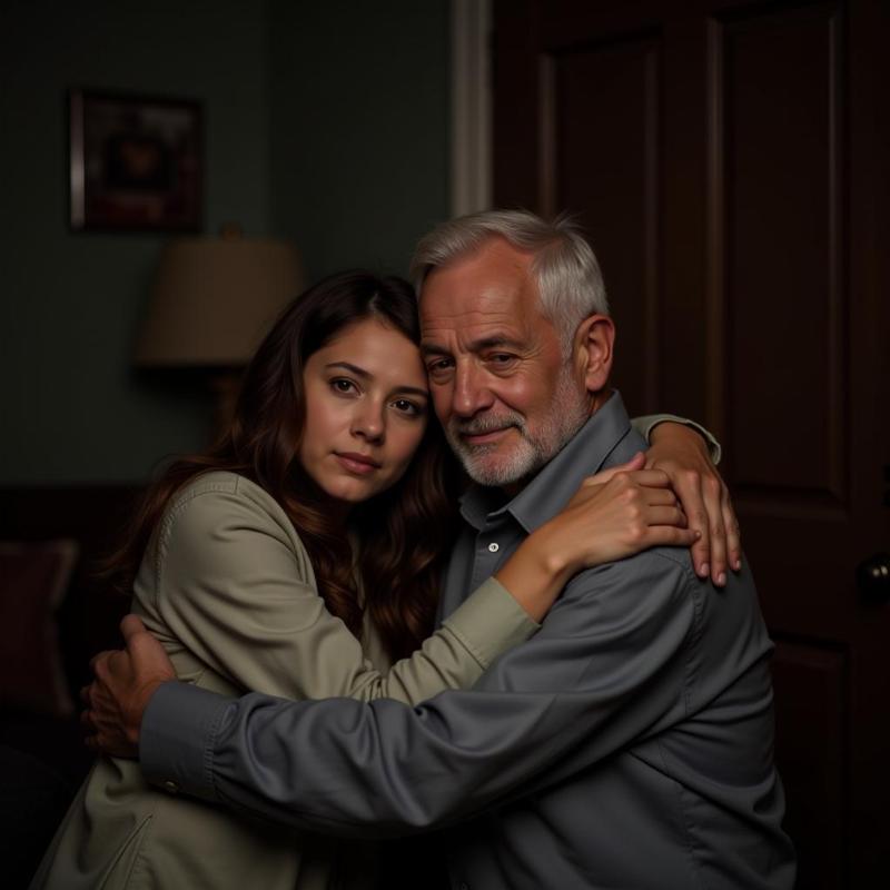 Father and daughter hugging in dream about death