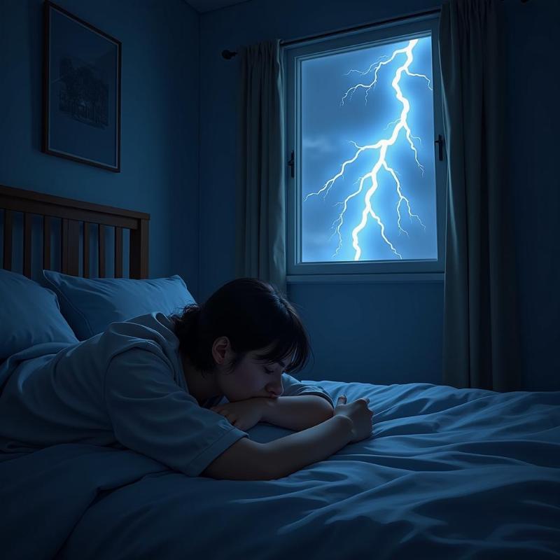 Person scared of lightning in a dream