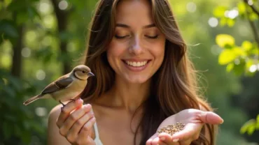 Woman Smiling While Feeding a Bird in Her Dream