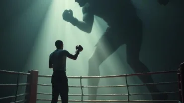 shadow boxing with giant shadowy figure