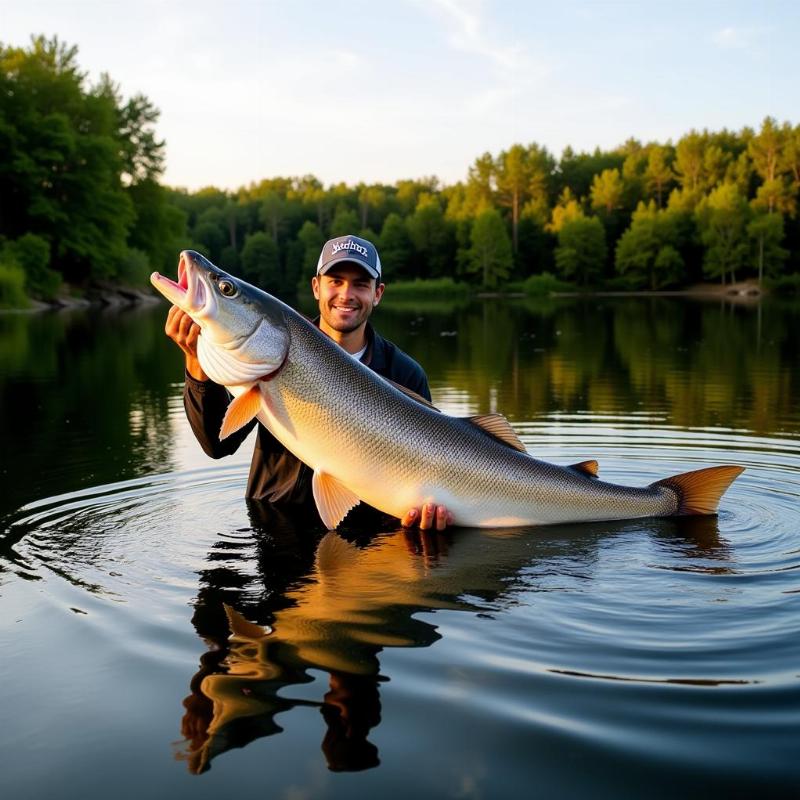 Fishing a big fish in a dream symbolizes abundance and prosperity.