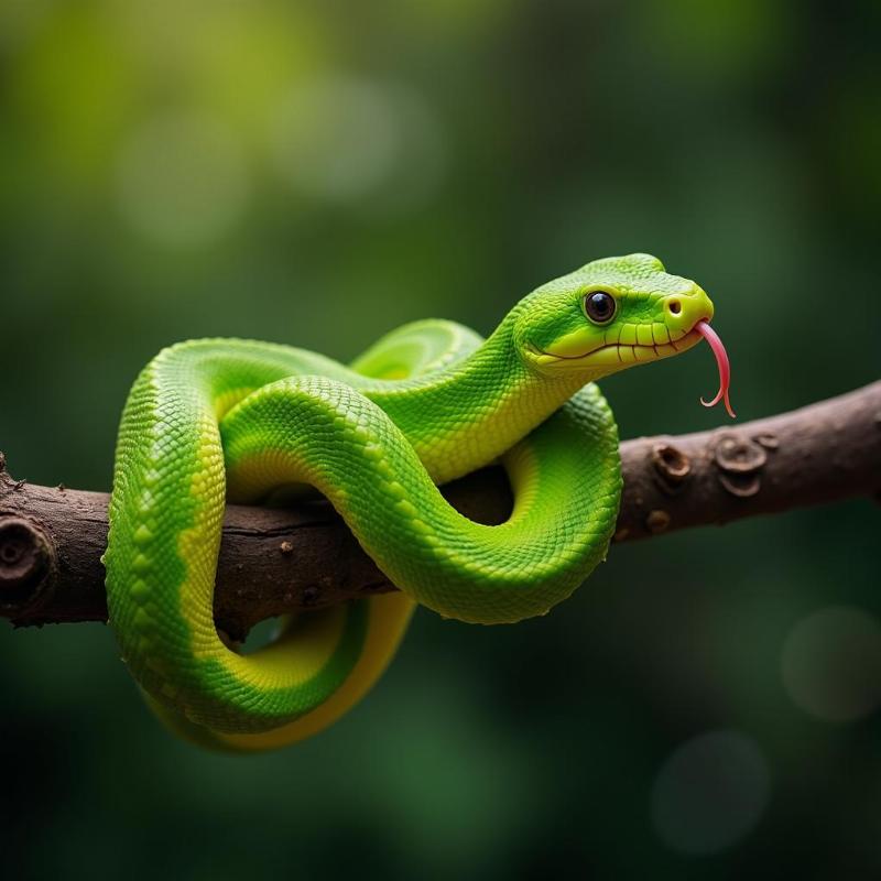 Green Snake on Tree Branch