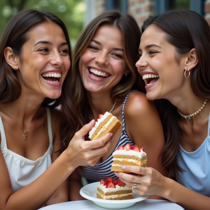 Group of friends enjoying cake together