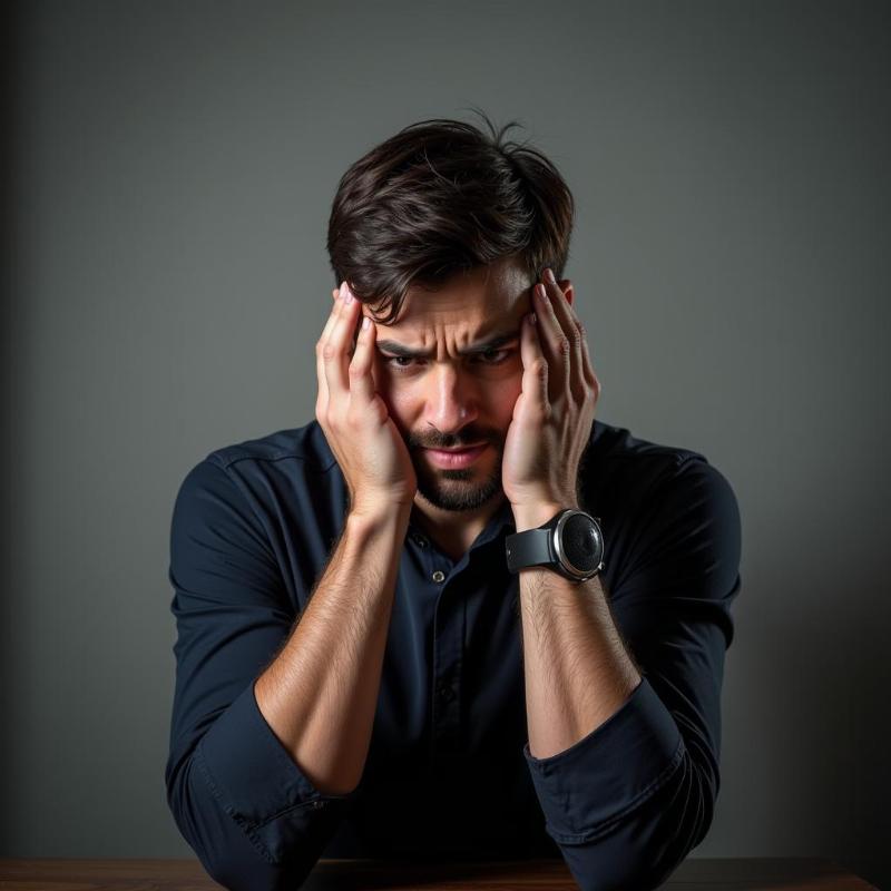 Man with guilty conscience holding his head