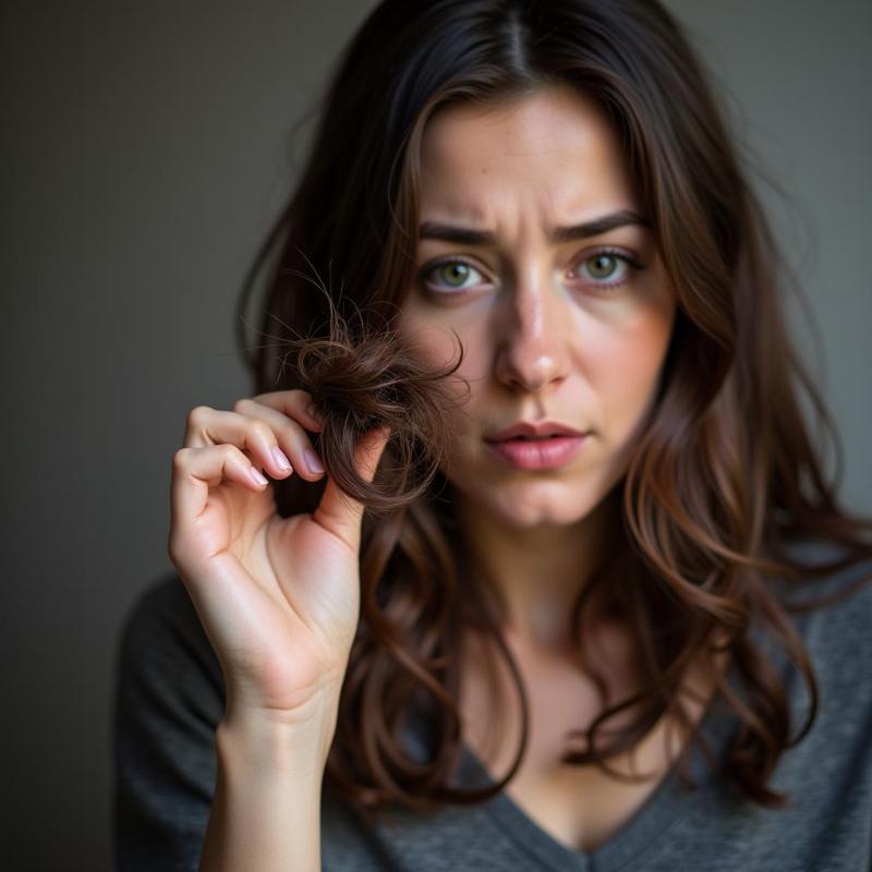 Woman stressed about hair falling out