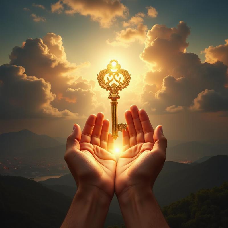 Hands Holding a Golden Key