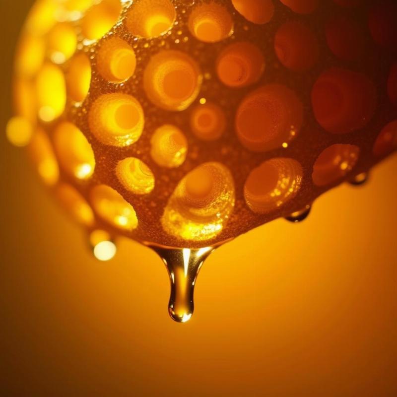 Close-up of honeycomb with golden light