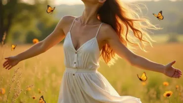 Woman dancing joyfully in a meadow