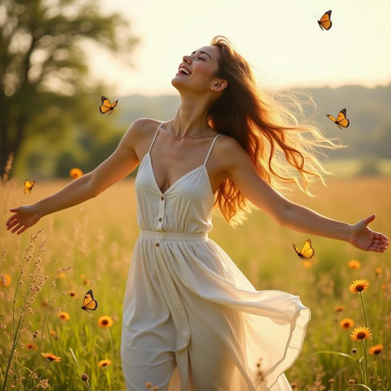 Woman dancing joyfully in a meadow