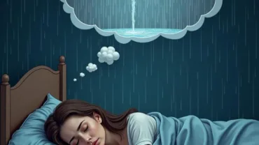 Woman looking stressed at a leaking roof in her dream