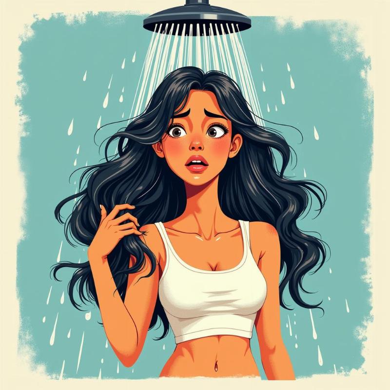 Woman washing hair, feeling stressed