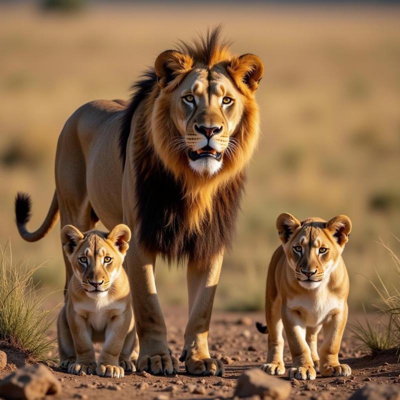 Lioness Protecting Her Cubs