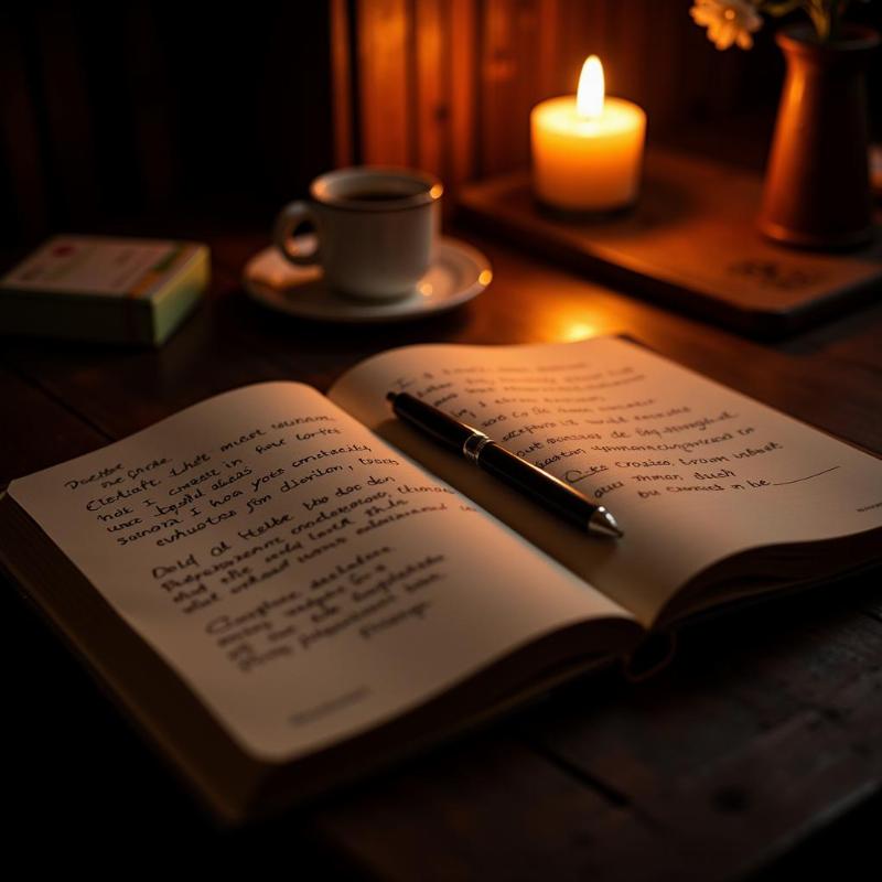 Dream Journal with Pen and Candlelight