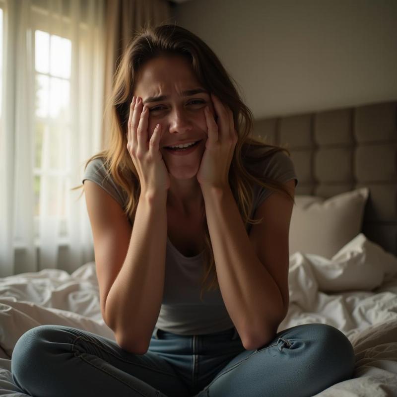 Woman distressed by a dream about losing teeth