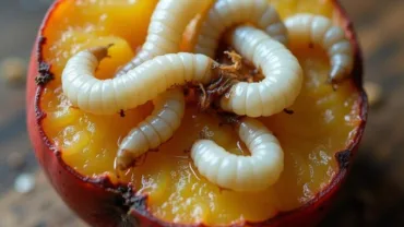 Maggots on decaying fruit