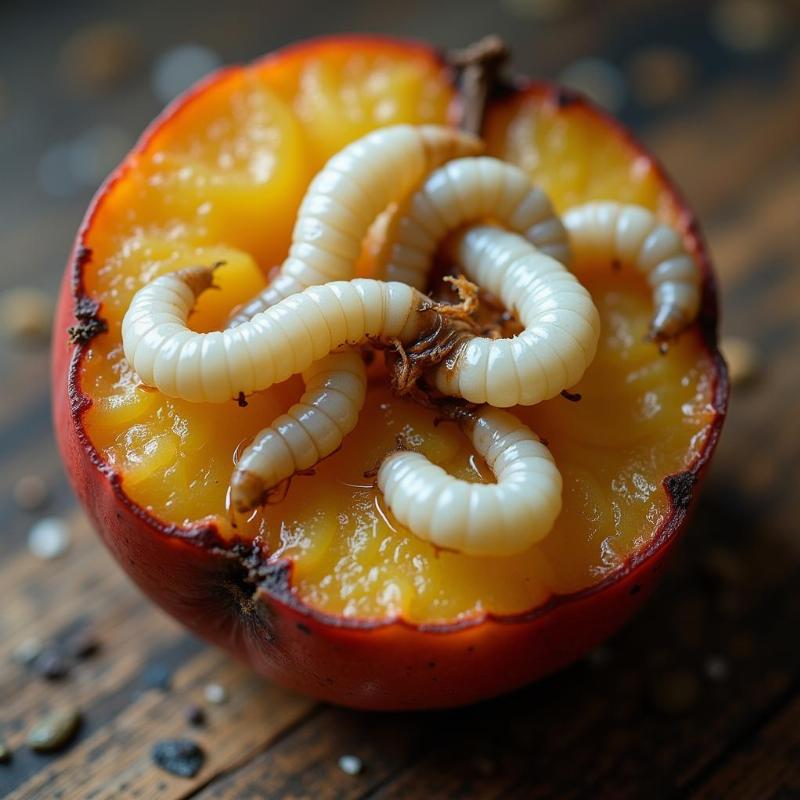 Maggots on decaying fruit