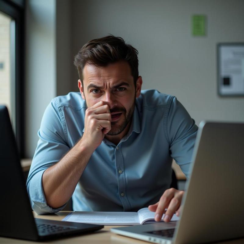 Stressed Man Clenching Teeth at Work