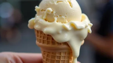 A melting ice cream cone dripping down someone's hand