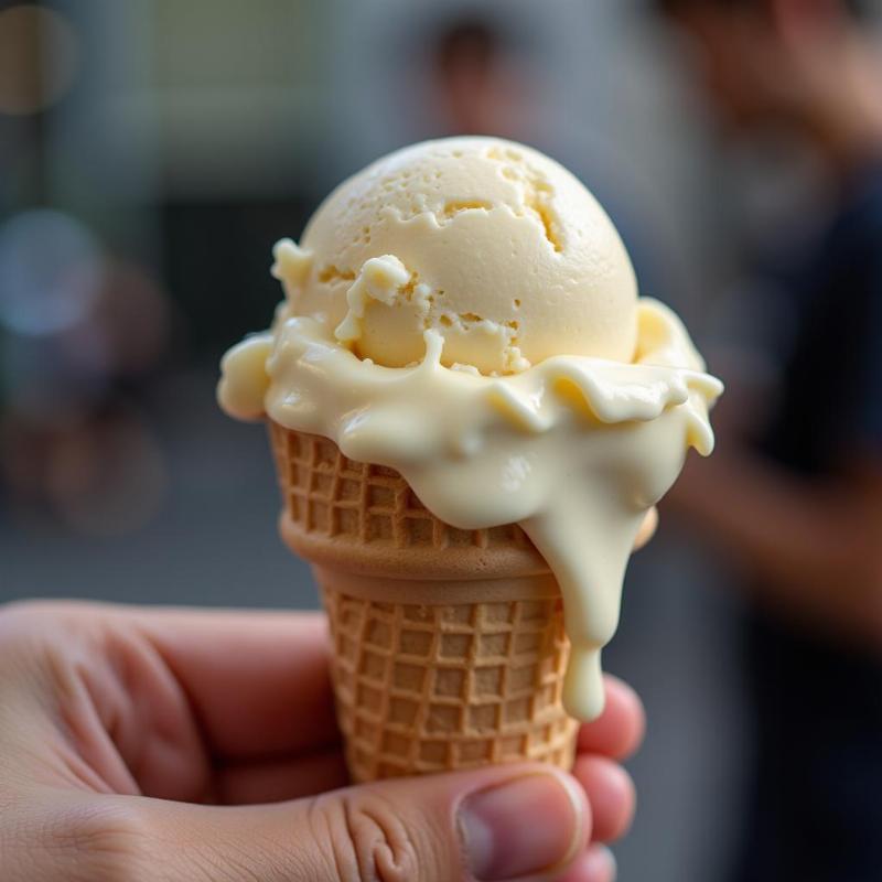 A melting ice cream cone dripping down someone's hand