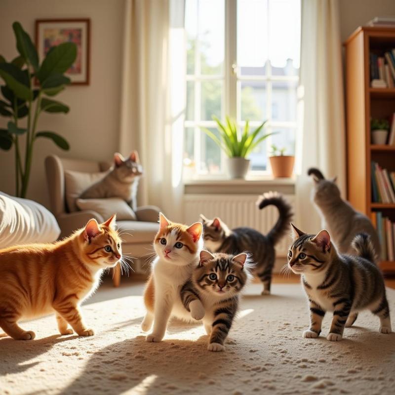 Multiple Cats Playing in Dream House