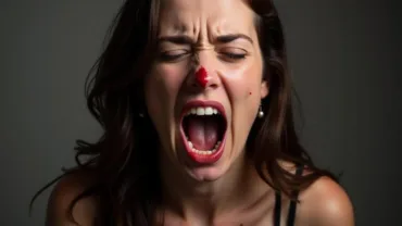 Woman screaming with a nosebleed