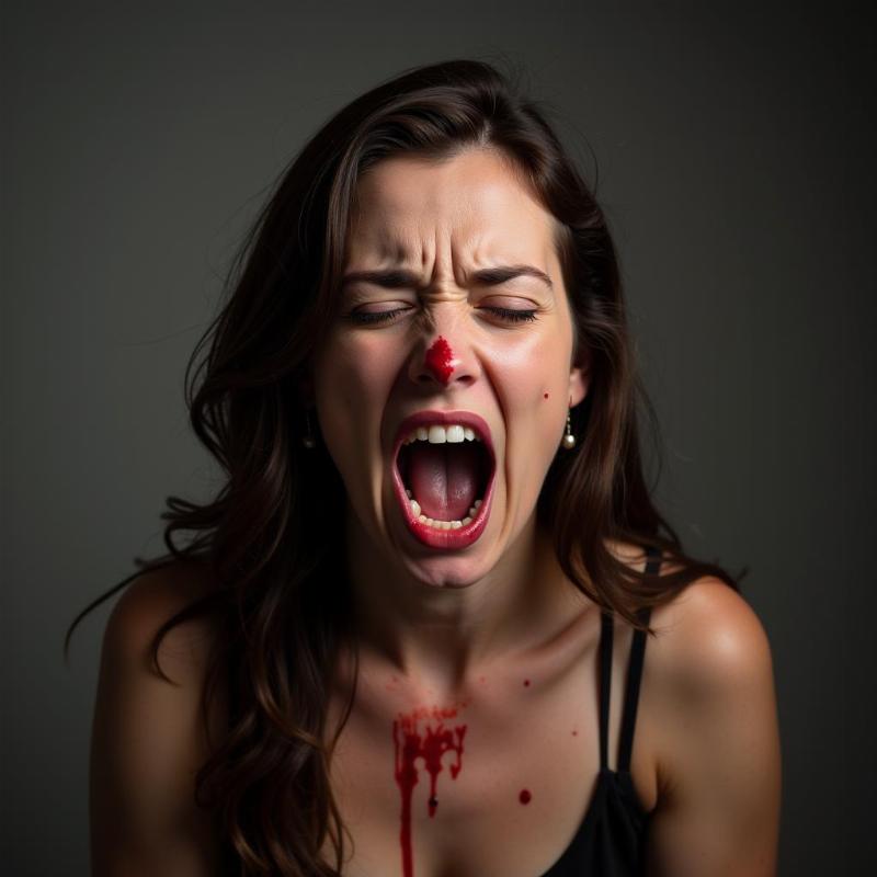 Woman screaming with a nosebleed