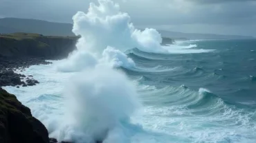 Powerful ocean waves crashing on the shore