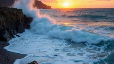 Ocean waves crashing on the shore