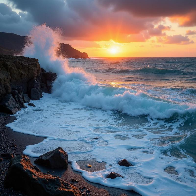 Ocean waves crashing on the shore