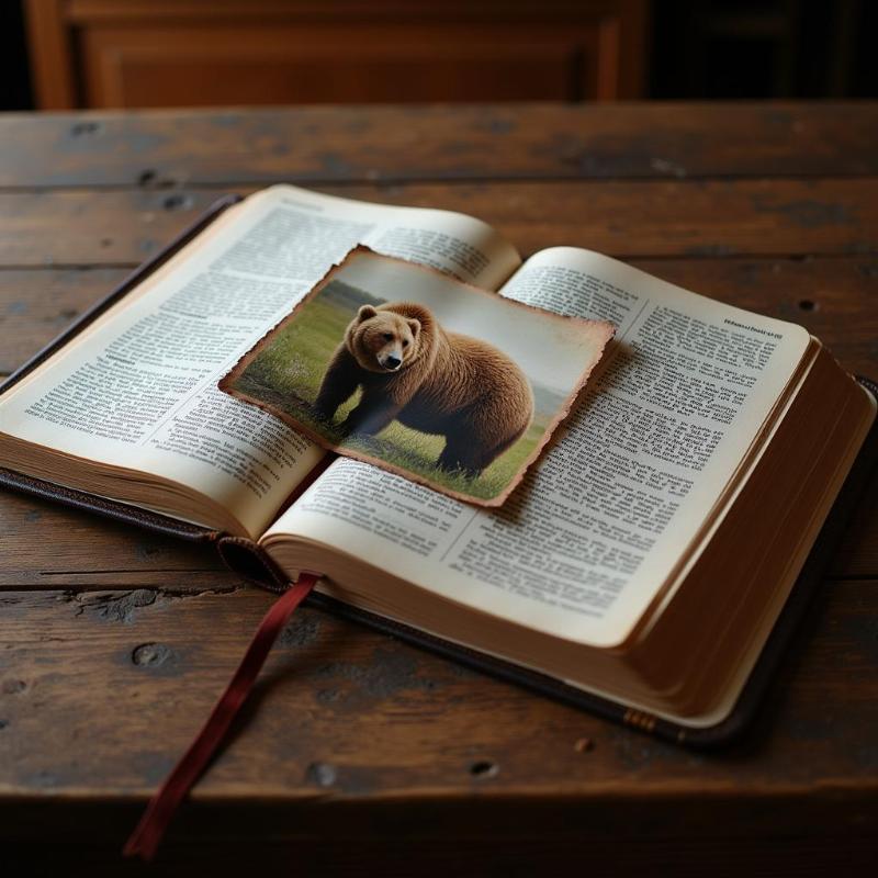 Open bible with a bear image