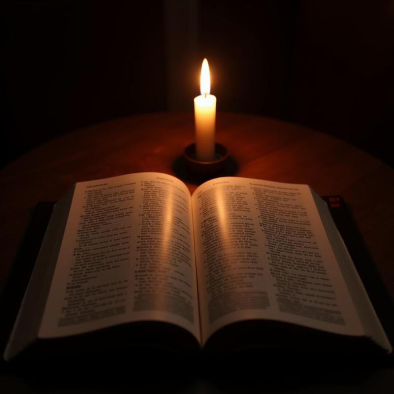 open bible with candlelight