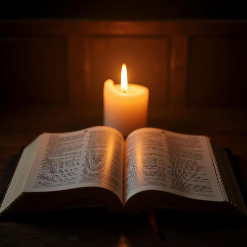 Open Bible under candlelight