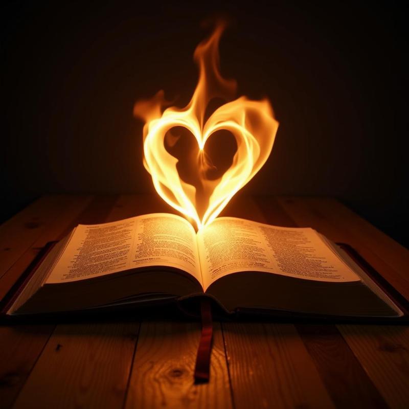 Open Bible with Flaming Heart