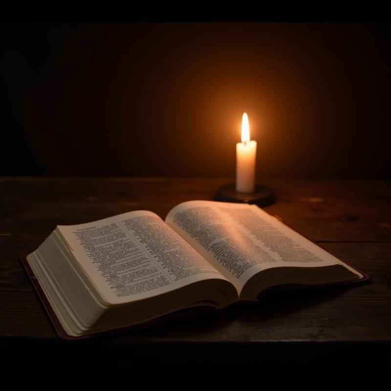 Open Bible with candlelight