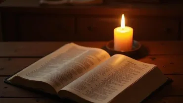 Open Bible with Candlelight