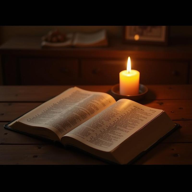 Open Bible with Candlelight