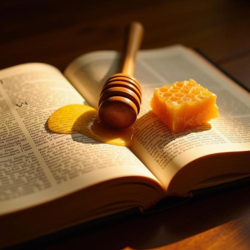 Open Bible with Honey and Honeycomb