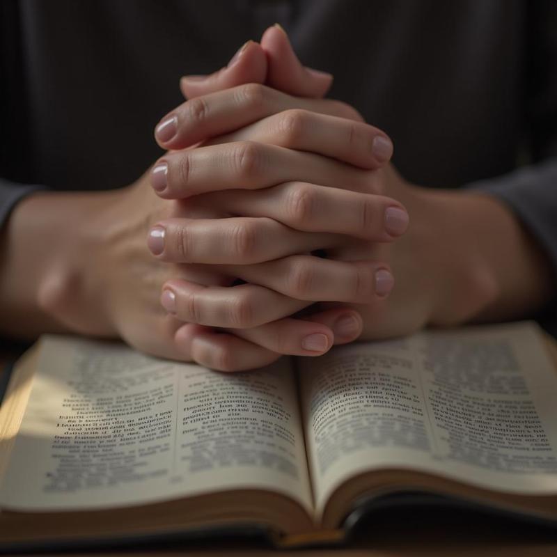 Open Bible with praying hands