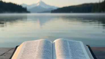 Open Bible with Water in Background