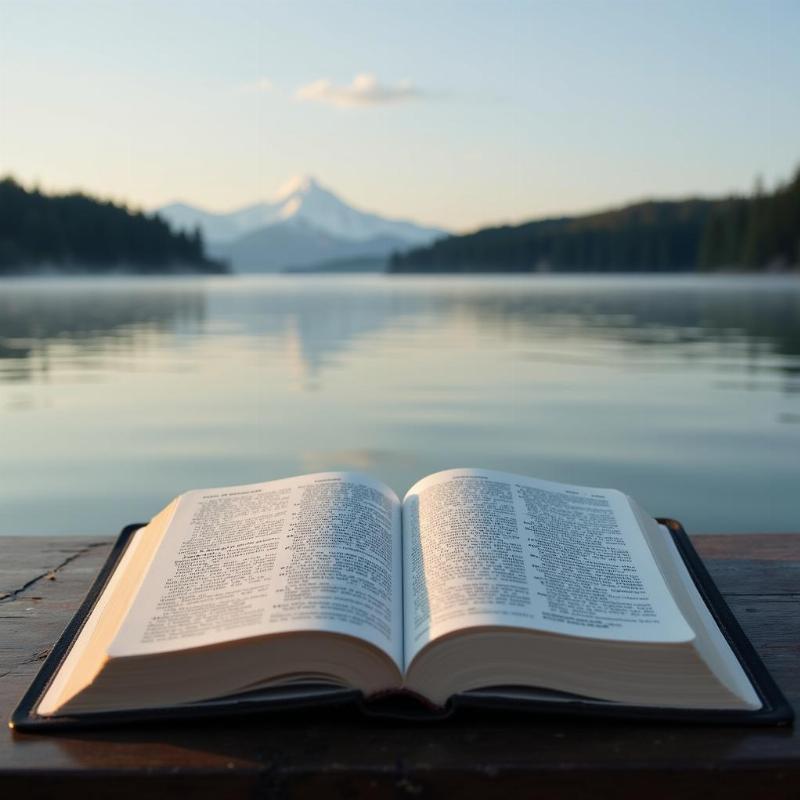 Open Bible with Water in Background