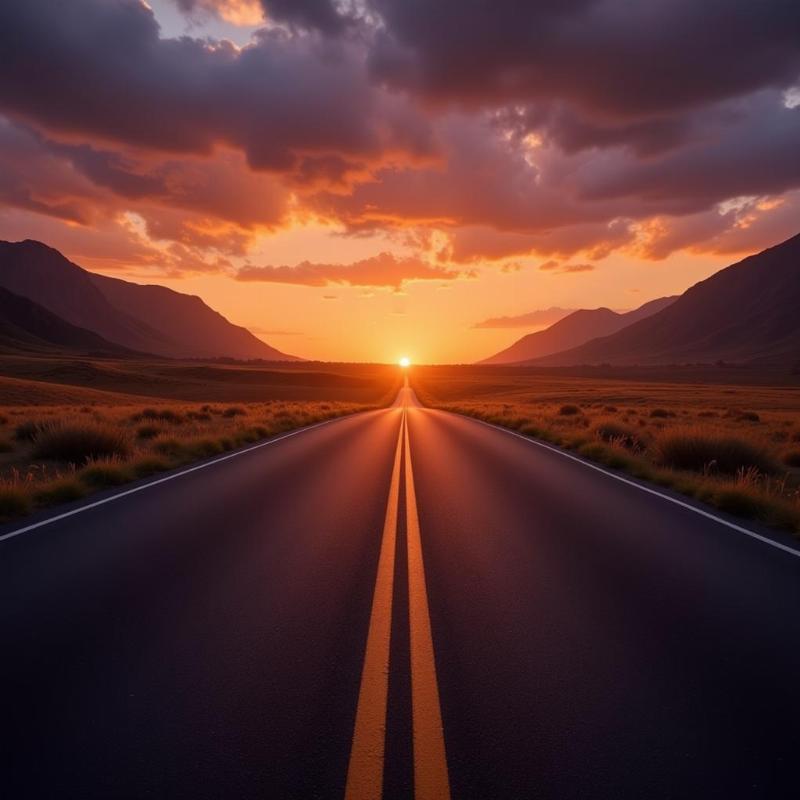 Open road at sunset