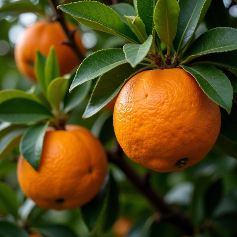 Fruitful orange tree with ripe oranges