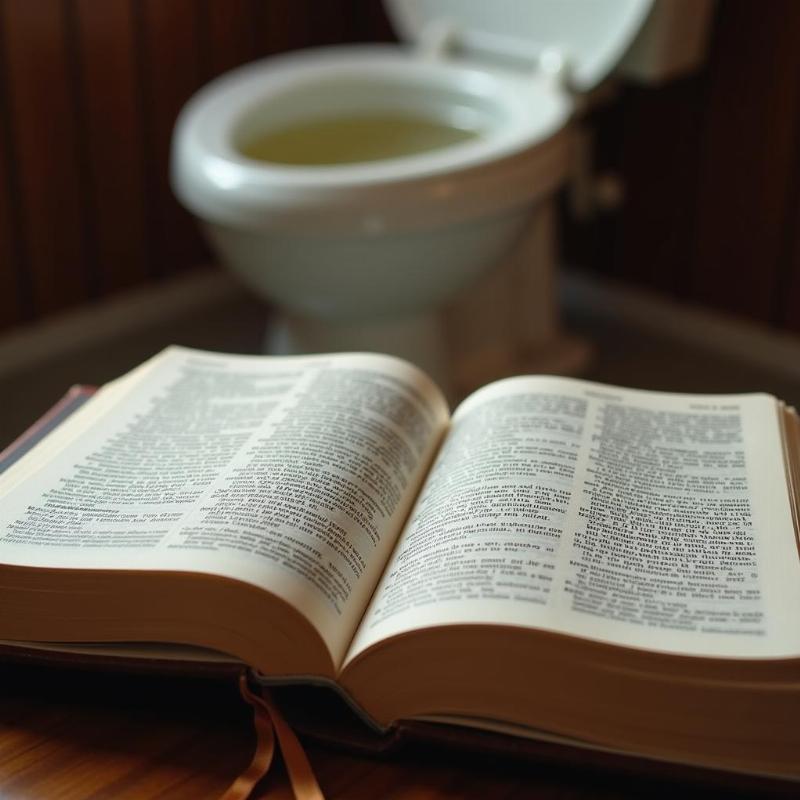 Open Bible with overflowing toilet in background